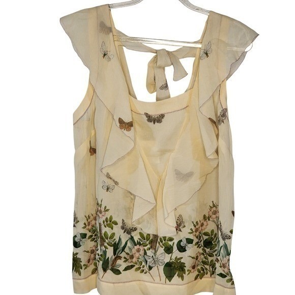 leifsdottir Tops - LEIFSDOTTIR Ivory Cate Floral Butterfly Ruffle Square Neck Tie Back Top Size 10
